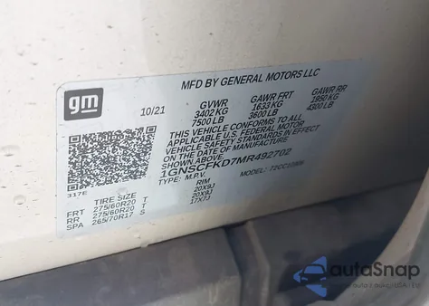 2021 Chevrolet Suburban 2Wd Premier z USA, uszkodzony, nr VIN 1GNSCFKD7MR492702